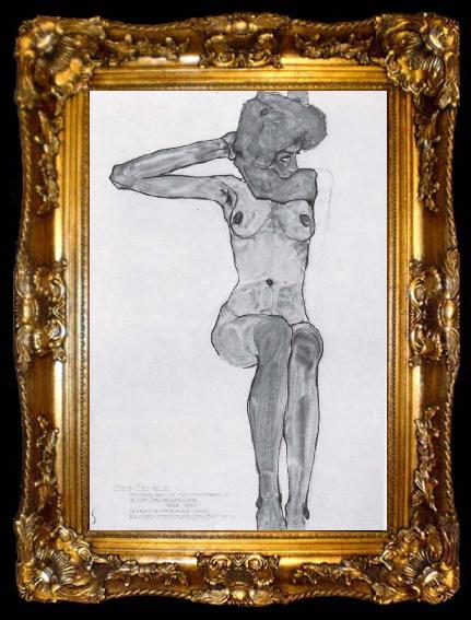 framed  Egon Schiele Seated female nude with her right arm bent at the elbow, ta009-2
